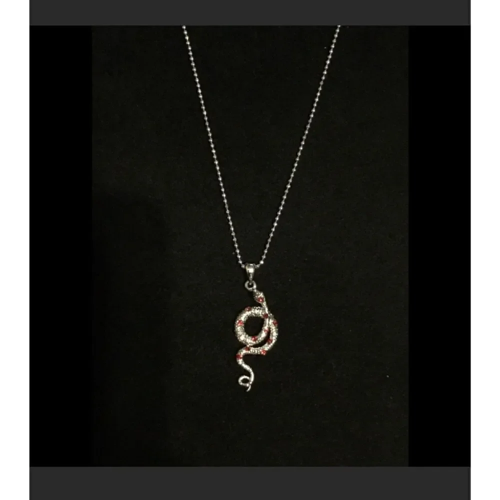 NEW~Silver Slither Snake & Ruby Gemstone Design Pendant Necklace